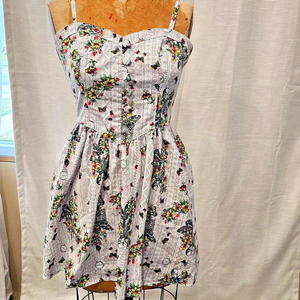 Hell Bunny Gray Elaine Dress Skull Floral Butterfly Goth Dress sz M